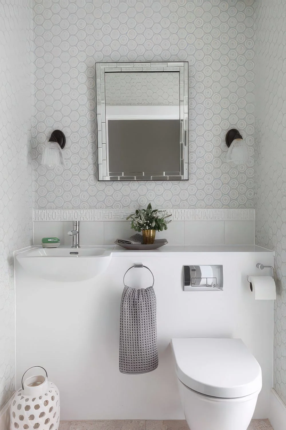 Lavabo ve tuvaletin entegre edildiği tasarım.