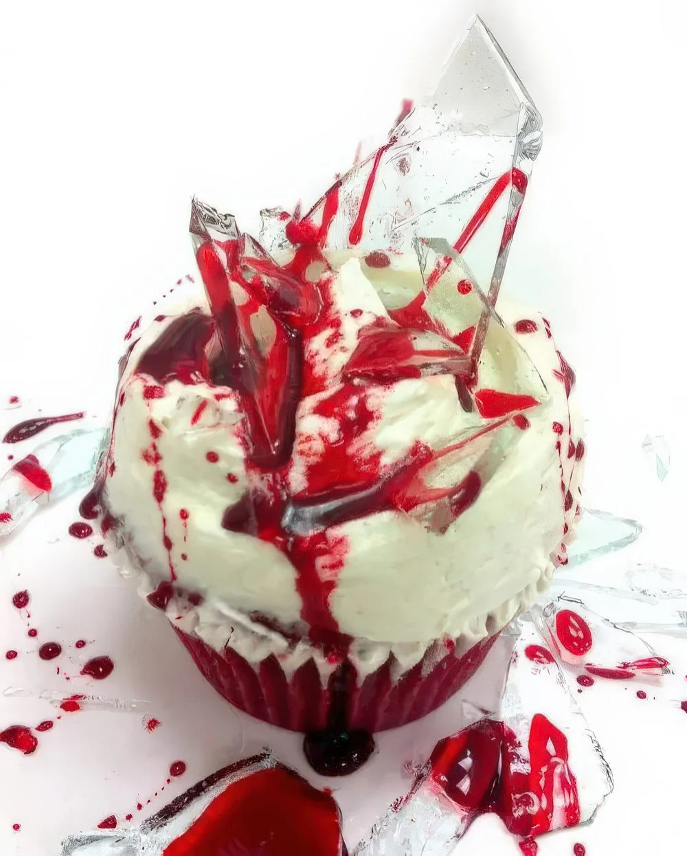 Bolca kan ve parçalarla kaplı kanlı cupcake, Cadılar Bayramı partisi için yaratıcı ve havalı bir öneri.