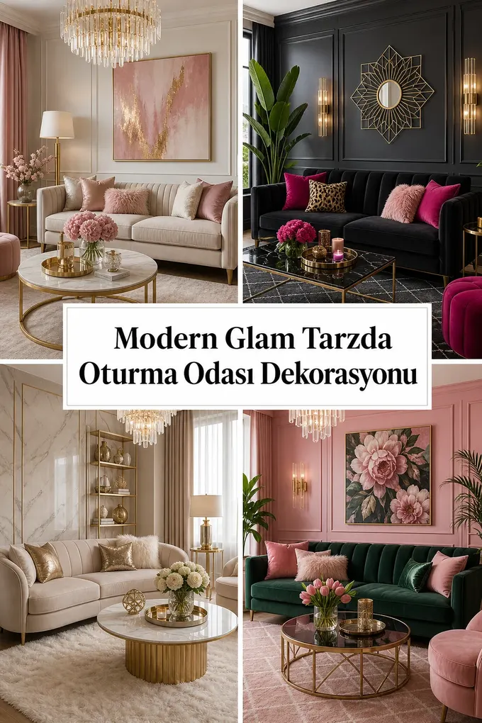 Modern Glam Tarzda Oturma Odası Dekorasyonu