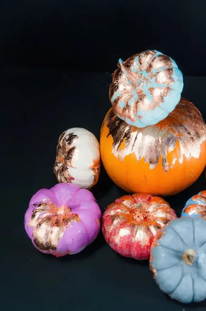 Şekil verilmeyen bakır folyo kabaklarla Halloween dekorunuza ışıltılı bir şıklık katın.