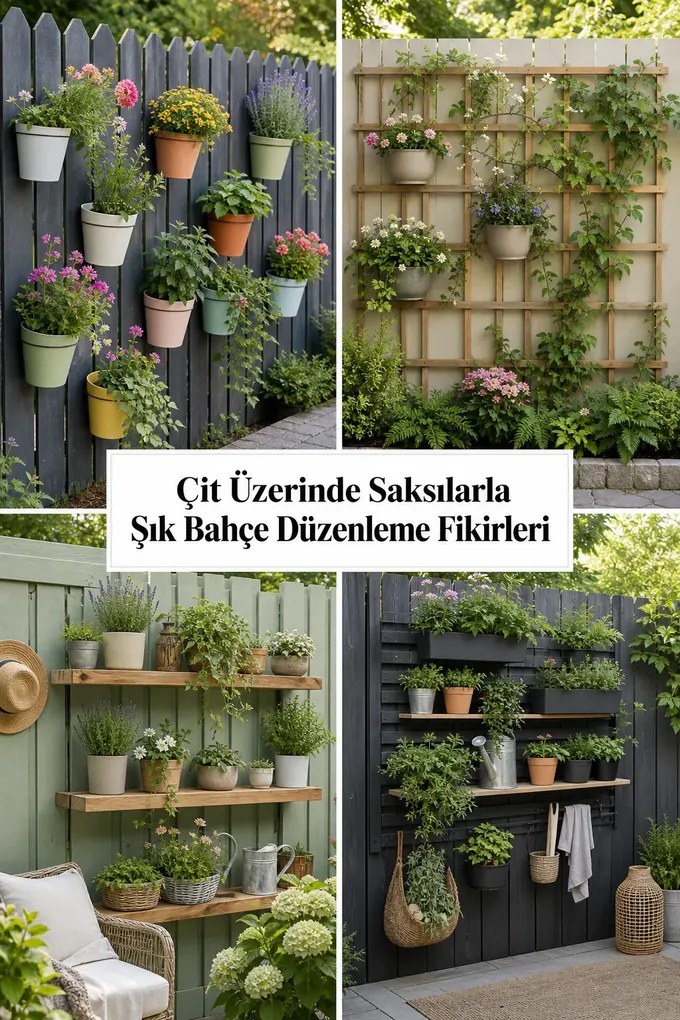 Çit Üzerinde Saksılarla Şık Bahçe Düzenleme Fikirleri