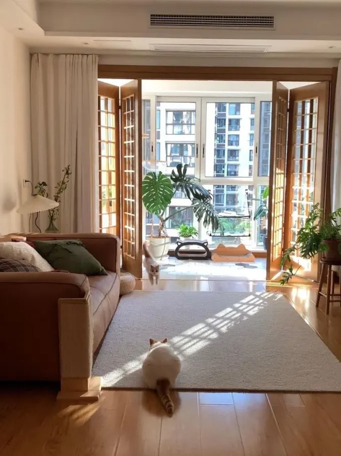 Evcil hayvanlarınızı mutlu etmek için onlara saksı bitkileri ve kedi mobilyalarıyla bir alan tasarlayın.