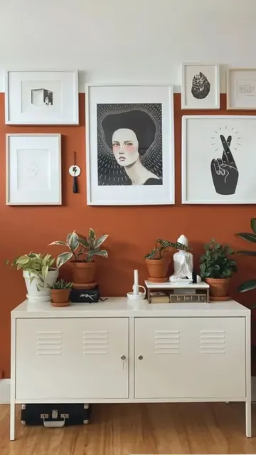 Terrakota duvar size fazla karanlık gelirse, nötr tablolarla canlandırın ve saksıda yeşillikler ekleyin.