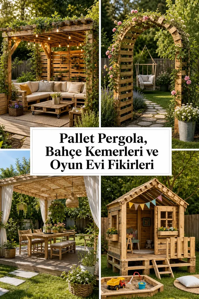 Pallet Pergola, Bahçe Kemerleri ve Oyun Evi Fikirleri