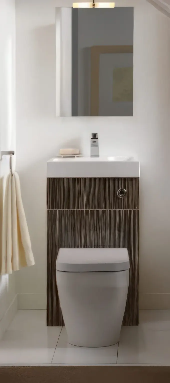 Bambu deseni fayanslarla süslenmiş tuvalet ve lavabo ünitesi.