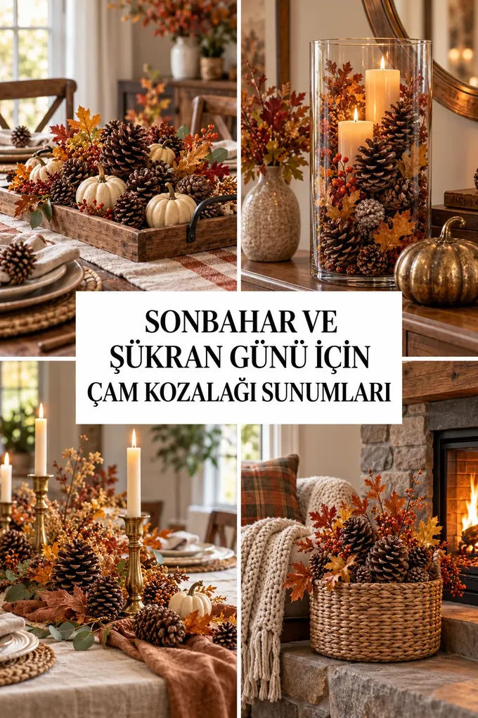 Sonbahar ve Şükran Günü İçin Çam Kozalağı Sunumları