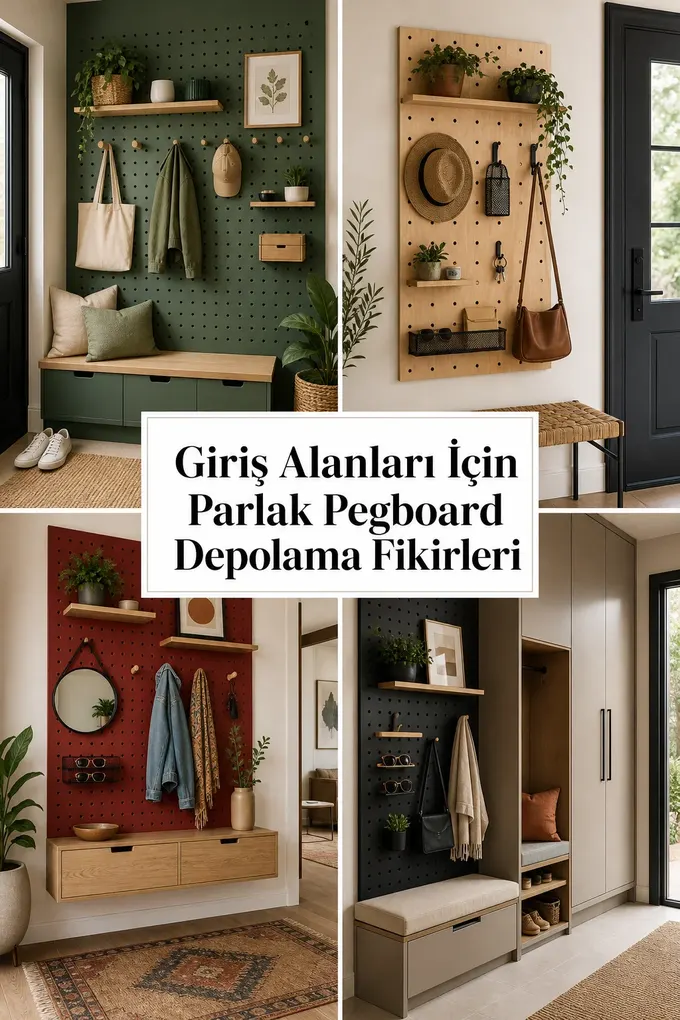 Giriş Alanları İçin Parlak Pegboard Depolama Fikirleri