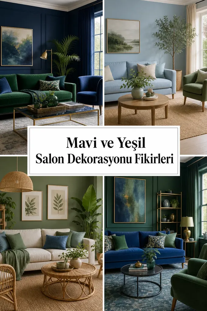 Mavi ve Yeşil Salon Dekorasyonu Fikirleri