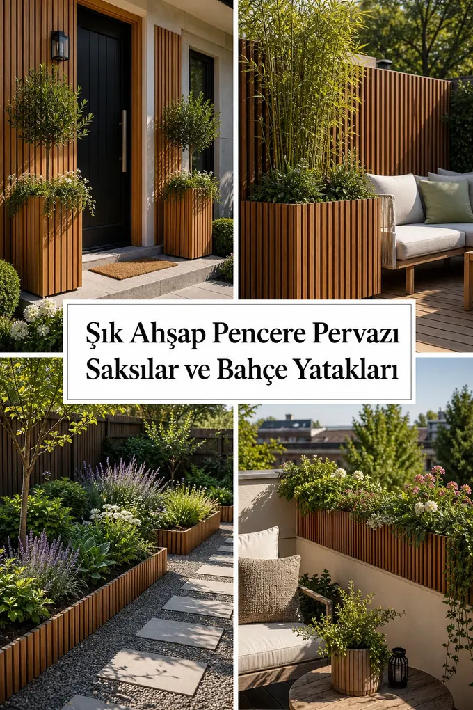 Şık Ahşap Pencere Pervazı Saksılar ve Bahçe Yatakları