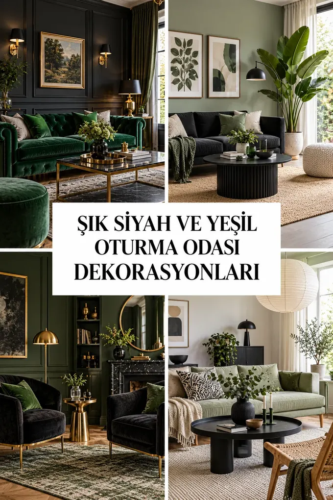 Şık Siyah ve Yeşil Oturma Odası Dekorasyonları