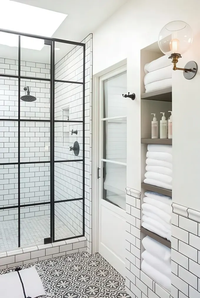 Duvara gömme raflar, havlu ve banyo eşyalarını düzenli ve rahat saklamak için ideal.